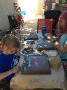 kids working on stepping pads