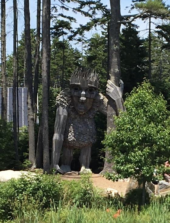 Standing Troll at entrance to Coastal Maine Garden