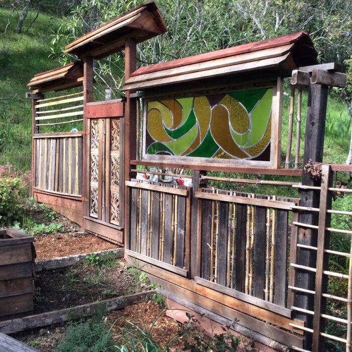 Japanese gates with stained glass window