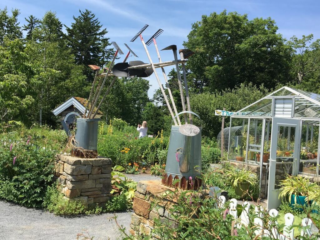 Arch made from rakes and shovels Coastal Maine Gardens, Maine