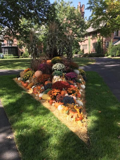 wedge with autumn arrangement. Stan Hywet Gardens