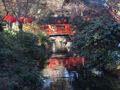 Orange Japanese Bridge and lanterns