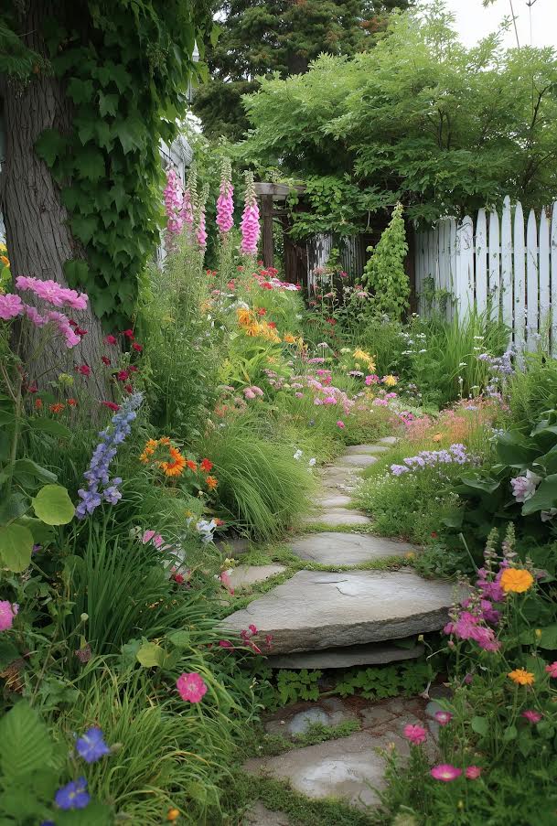 Pastel Flower Garden with pops of dark yellow for color blog