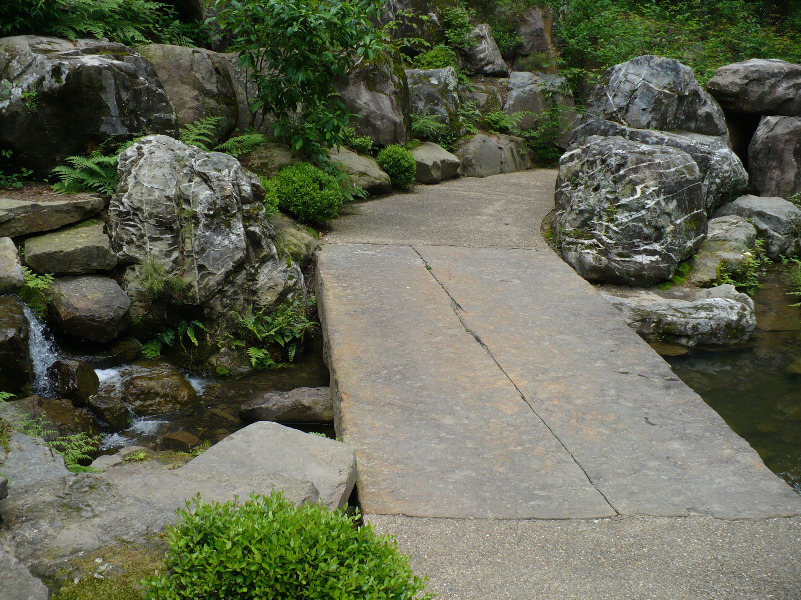Boulders and stone bridge in neutral colors for color blog