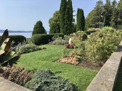 Shelburne warm color garden and lake in background