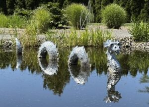 dragon in pond at the Oregon Garden