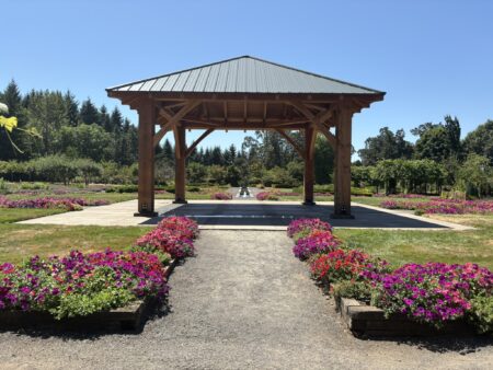 Gazebo and flowers in the Oregon Garden