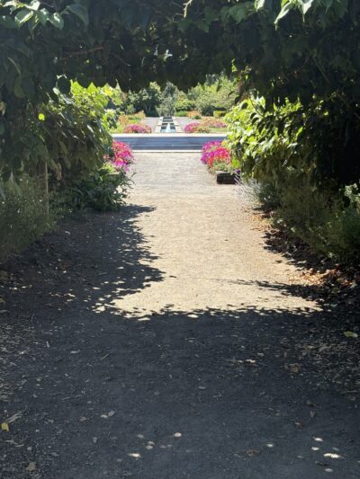 View through an arch in the Oregon Garden