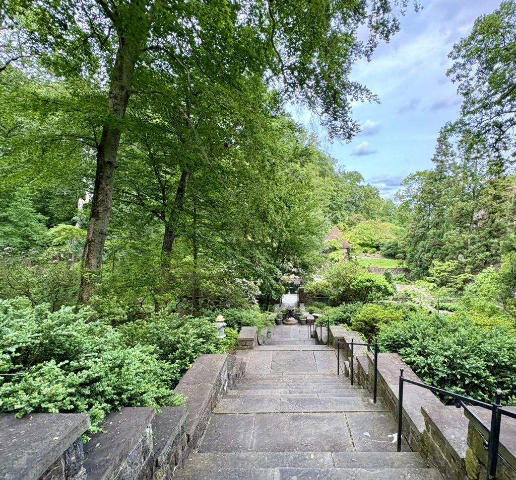 View down to the outdoor theatre and sunken garden at Winterthur