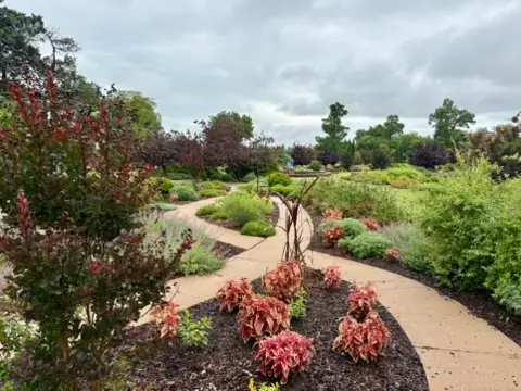 pond with fountain at will rogers garden