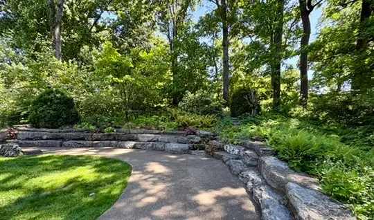 Stone terrace steps and garden at Cheekwood