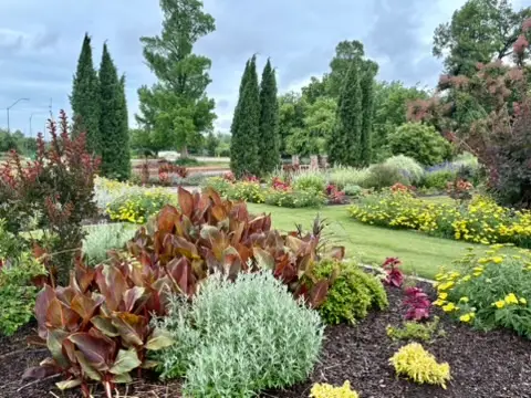 Color Beds and Italian Cypress at Will Rogers Gardens
