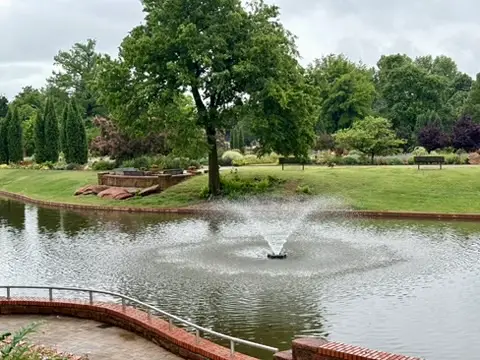 pond with fountain at will rogers garden